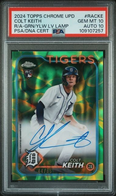 2024 Topps Chrome Green/Yellow Lava Lamp  #RACKE Colt Keith RC AU /85 PSA 10/10
