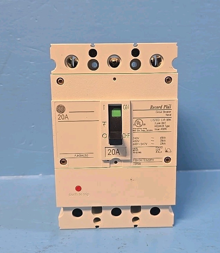 GE FBV36TE020RV 20A 600Y/347v 3Pole Record Plus Circuit Breaker