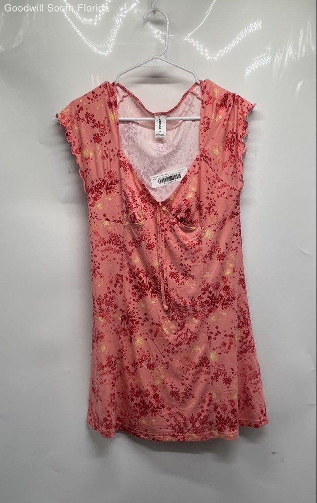 Abound Womens Pink Red Floral Short Sleeve V-Neck Pullover Mini Dress Size M