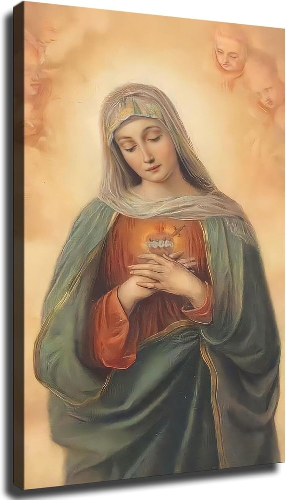 Virgin Mary Blessed Mother Immaculate Heart of Mary Vintage Poster Canvas Print