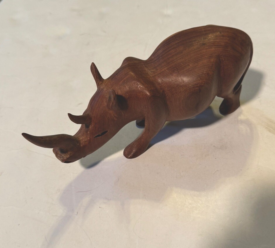 Vintage Hand Carved Teak Wood Rhinoceros Sculpture Figurine 8 In.Long!!!