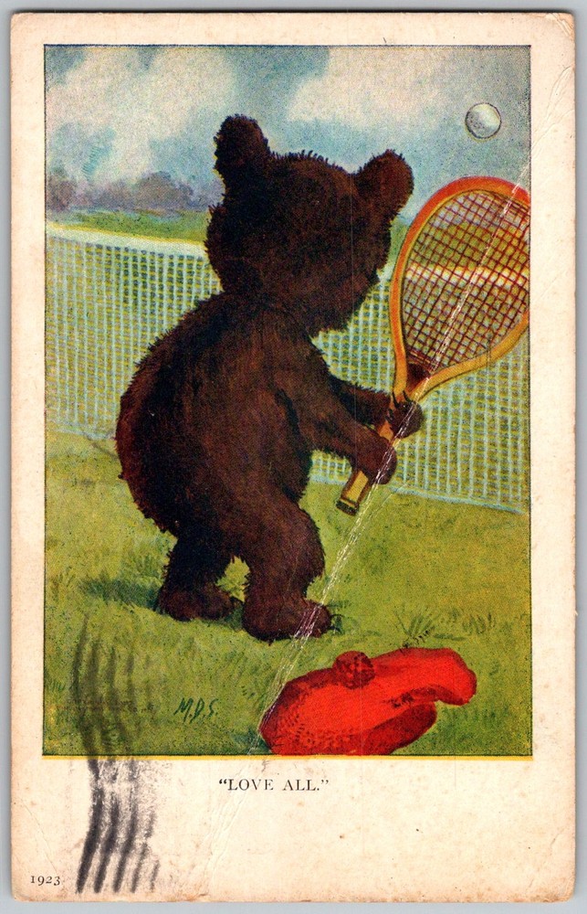 Antique Postcard Sporty Bears Tennis Boston, MA 1920s