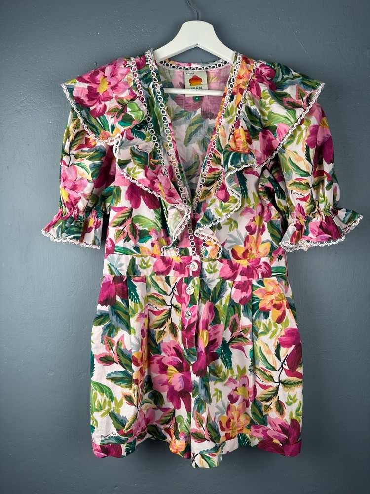 Farm Rio Sz Medium Pink Floral Painted Romper