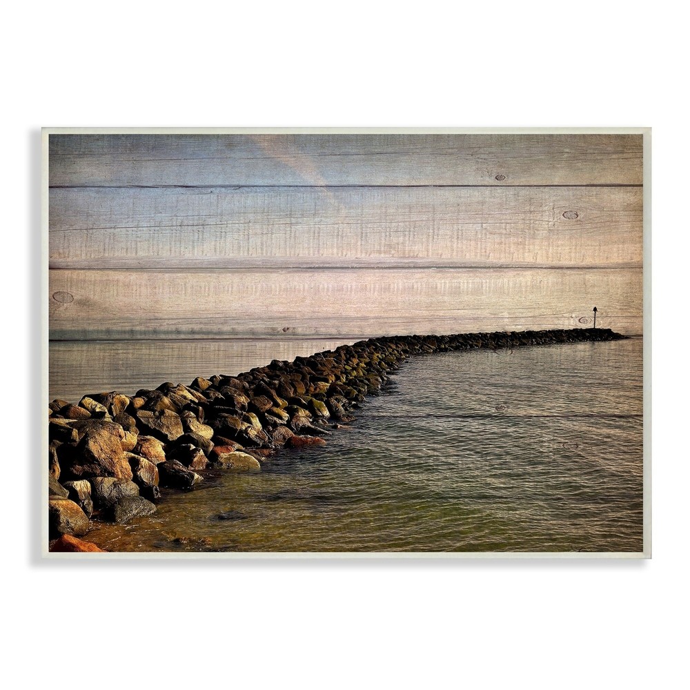 Stupell Rock Path Ocean Plank Photography, Wall Plaque, 10 x