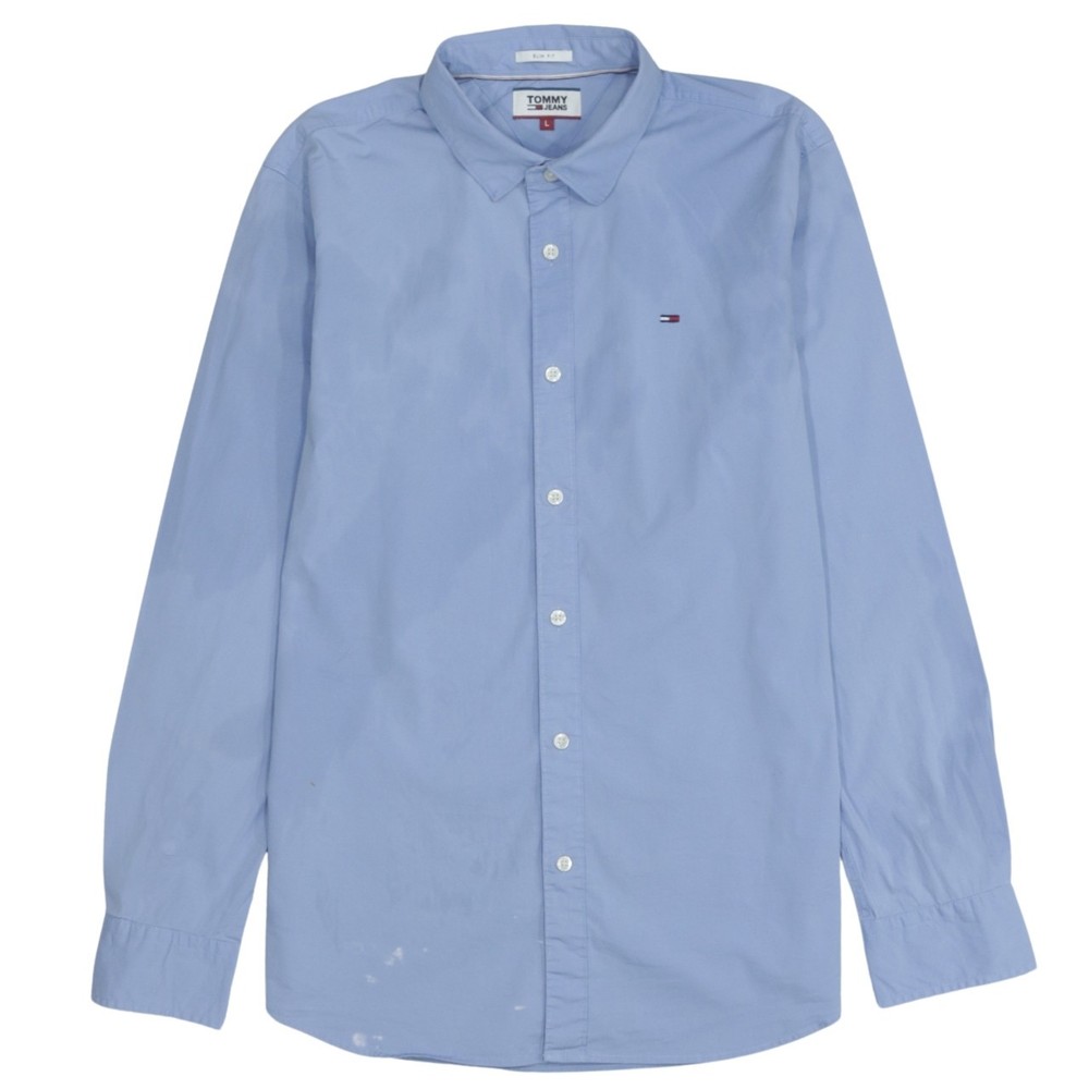 Tommy Hilfiger Womens Shirt Light Blue Long Sleeve Button Up Flag Logo Smart L