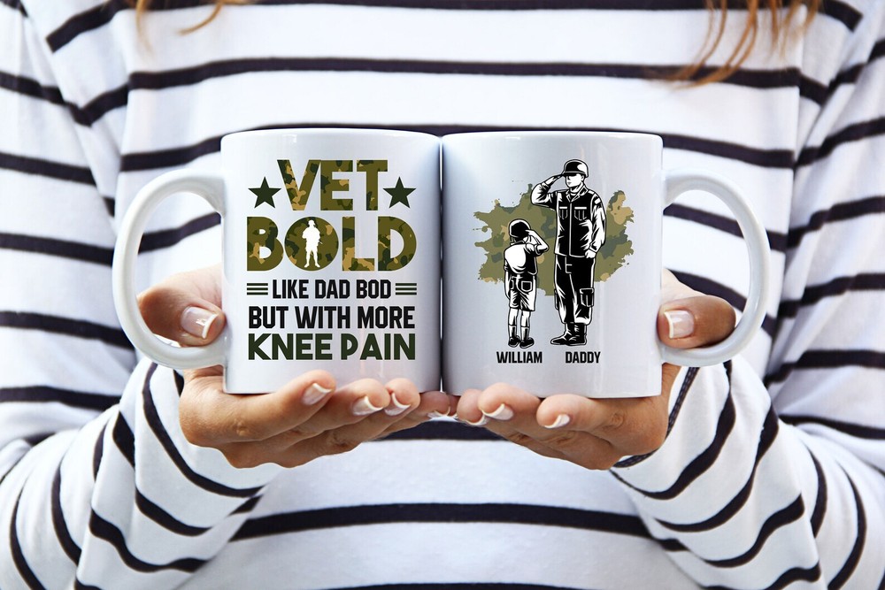 Personalized Vet Bold Mug Fathers Day Gift Soldier Dad Cup Dad Bod Veterans Day