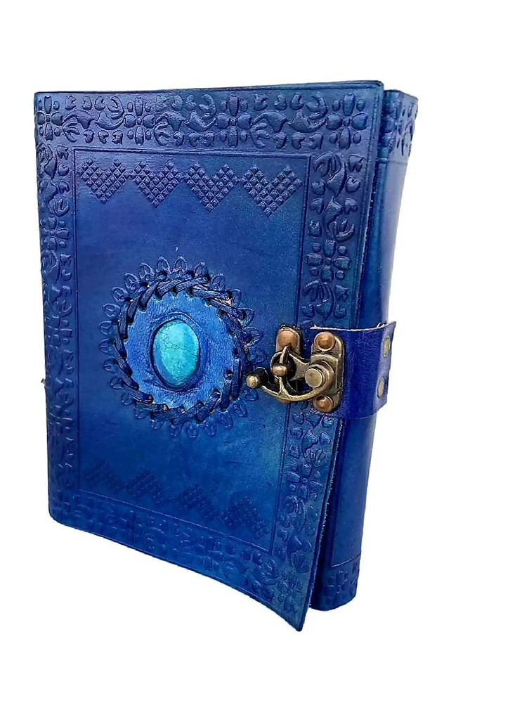 Turquoise Blue Stone Leather Journal with Unlined Blank Pages for Writing