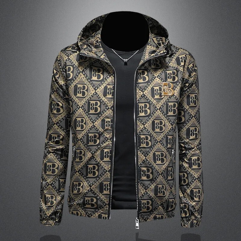 Men Luxury Fashion Trend Bomber Streetwear Long Sleeve Zipper Casual Jacket Coat