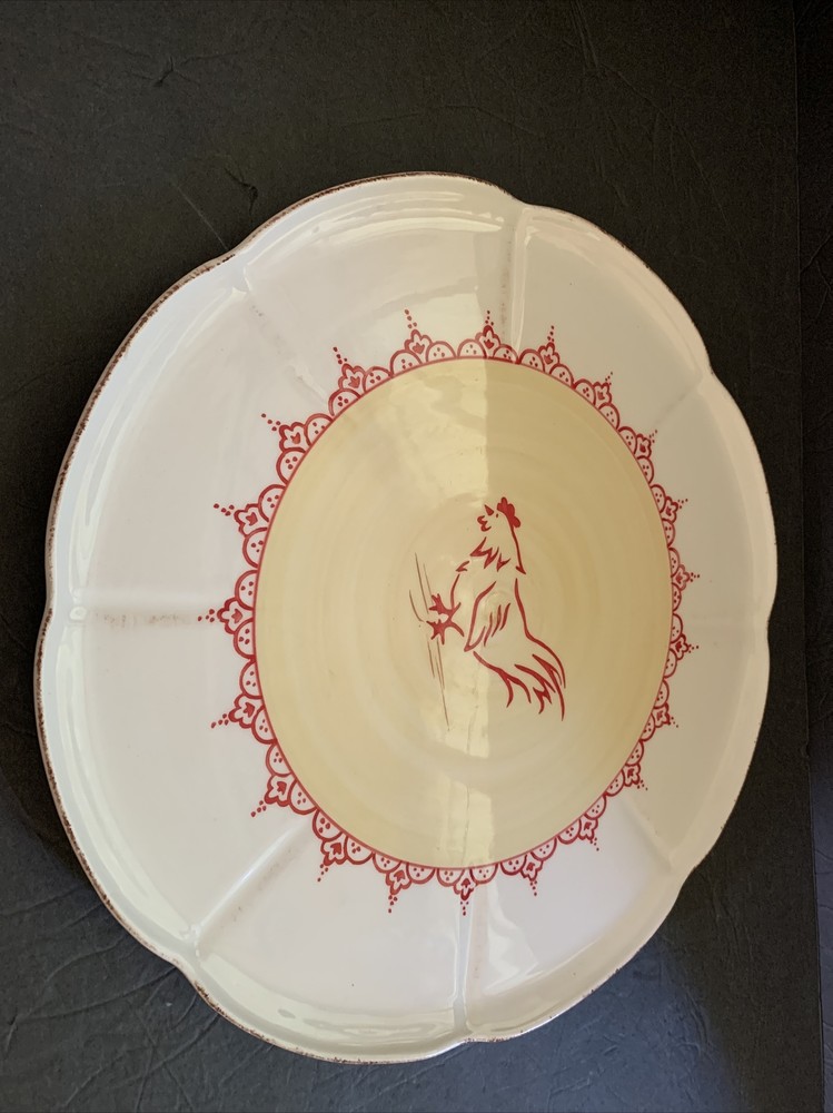 Obrarte Ceramica Rooster Large Serving Cake Plate Handpainted Portugal 13 3/4”