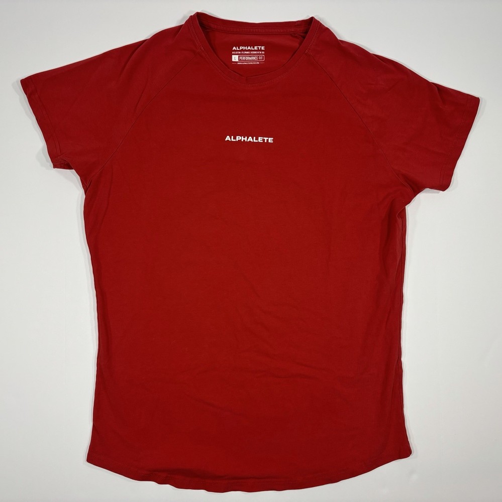Alphalete Performance Fit Men’s Large Red Logo Short Sleeve Crew Neck Tee Shirt