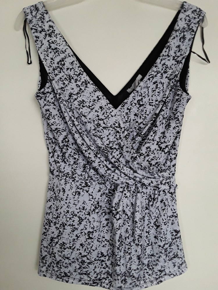 H&M White & Black Print V-Neck Tank Top for Women Size Small  