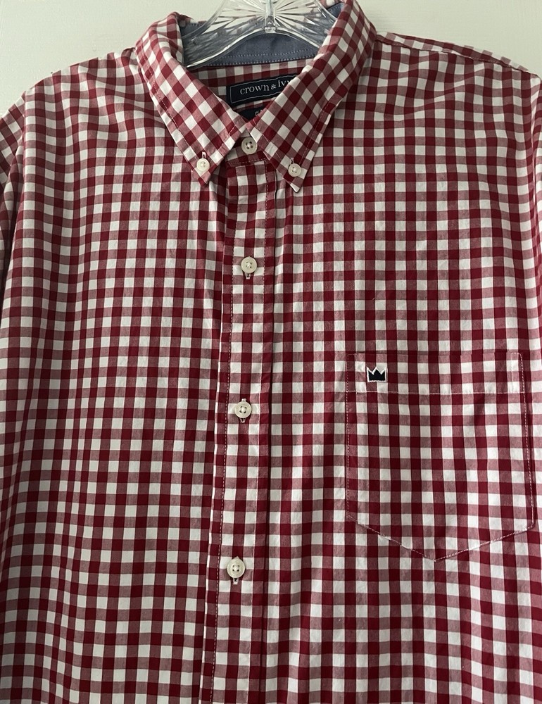 Crown & Ivy Classic Fit Mens Size XXL Button Up Red Plaid Holiday Preppy Shirt