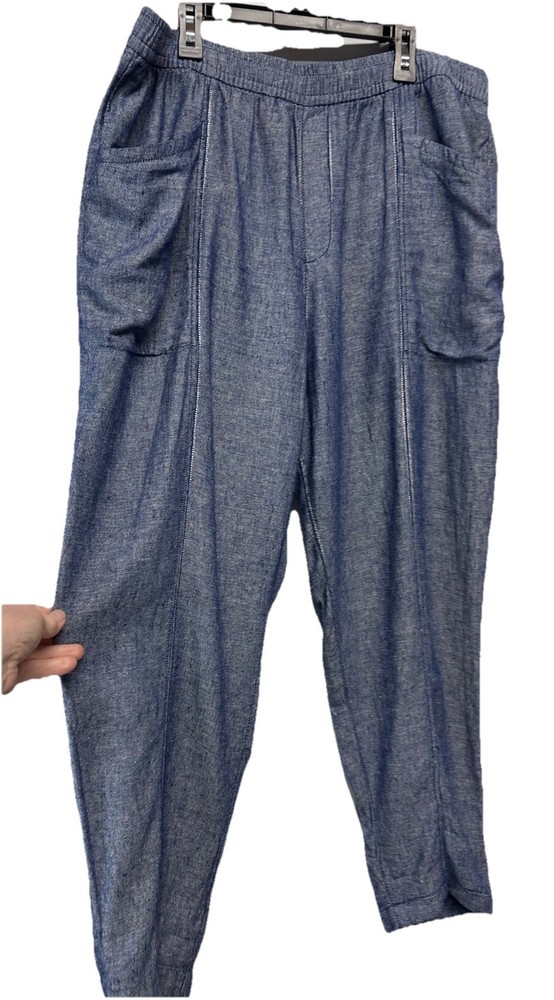 Old Navy Pants Women’s Blue Chambray Cropped Linen Blend Pants Size Large