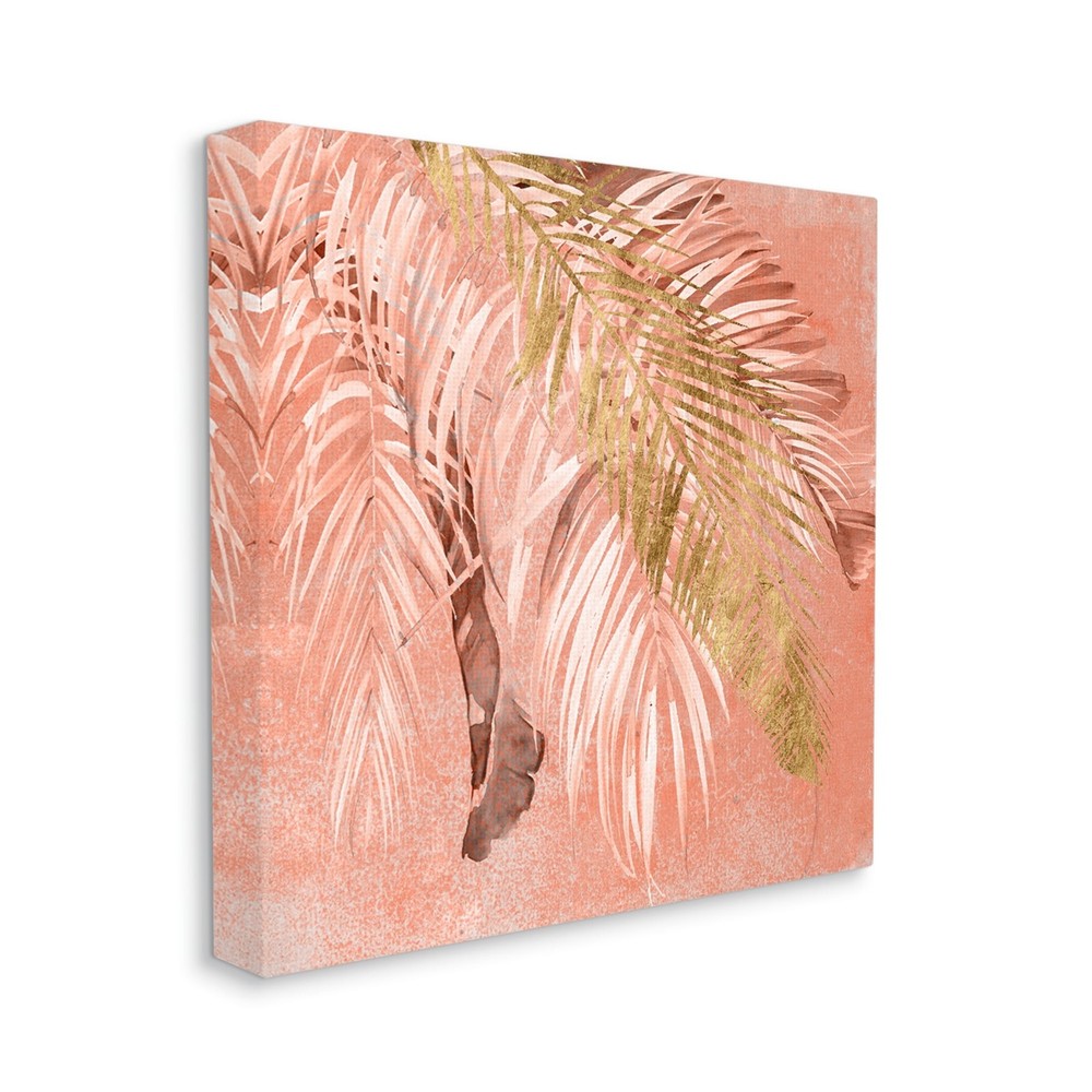 Stupell Falling Palm Tree Fronds Tropical Pink Plants Canvas