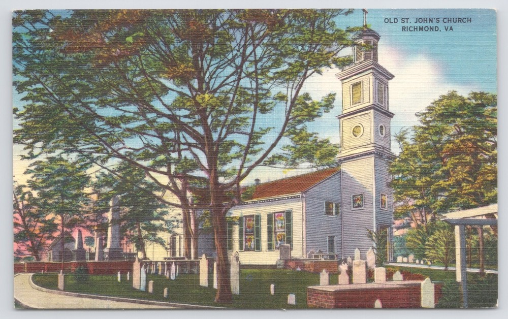 Linen~Old St Johns Church Richmond Virginia~Vintage Postcard