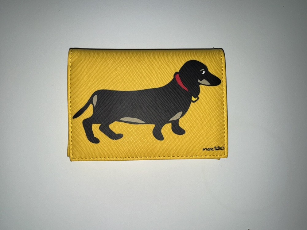 Marc Tetro Yellow Dachshund Dog Zippered Wristlet Wallet - New without box
