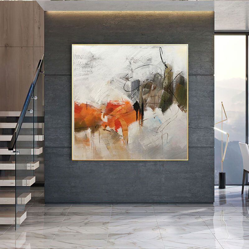 Handmade Orange Oil Painting Large Modern Oil Painting Painting Living Room