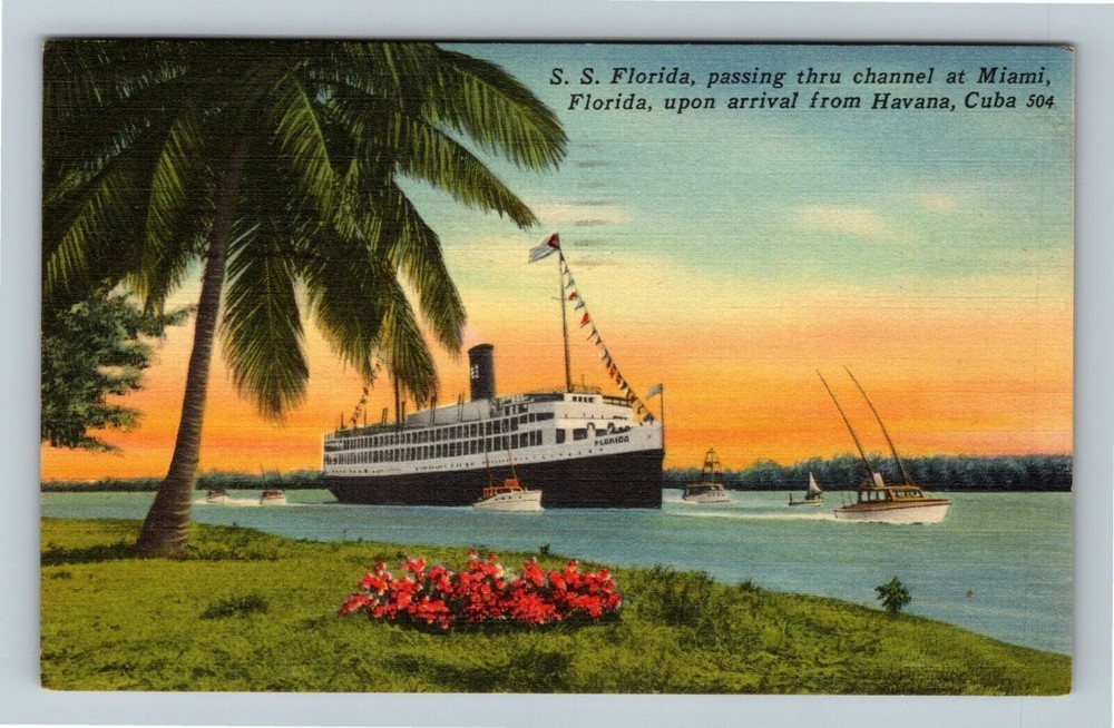 Miami FL-Florida, SS Florida Passing Channel  Vintage Souvenir Postcard