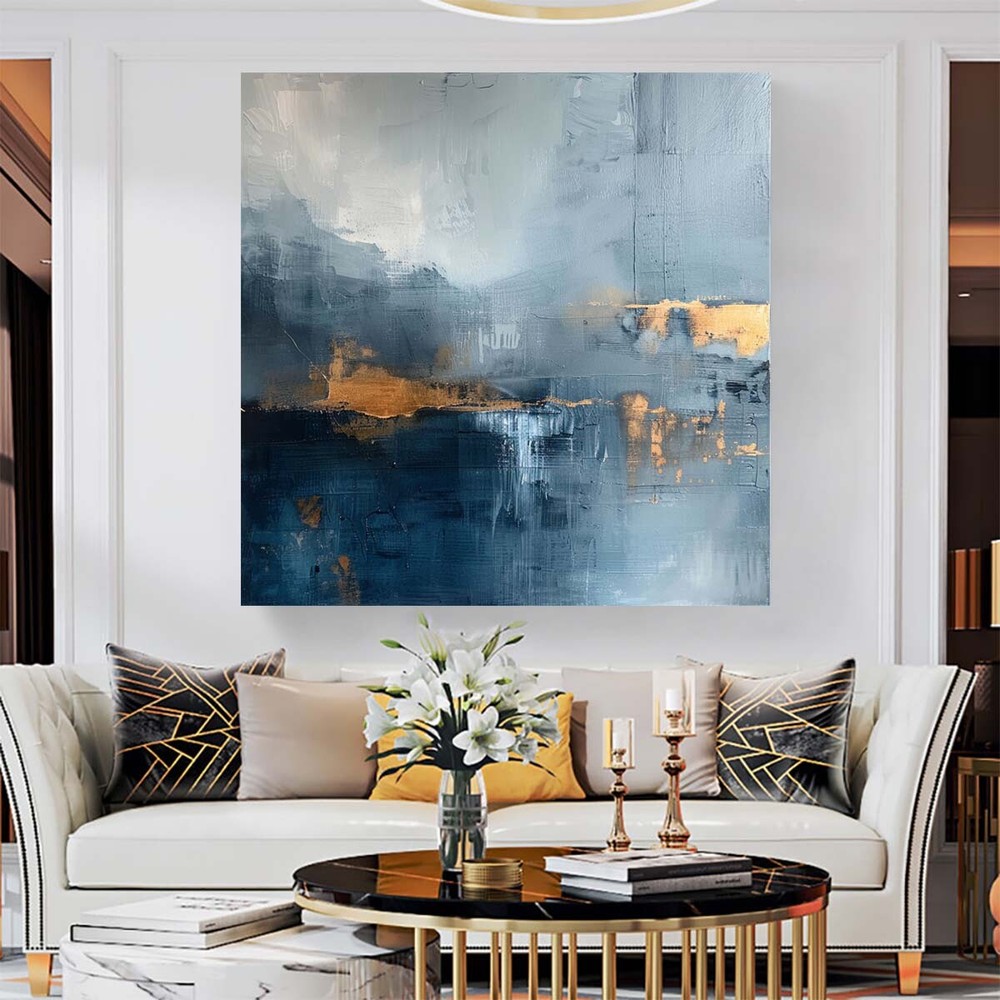 Abstract Oil Painting Thick Textured Hand Painted On Canvas Wall Art Blue Gray