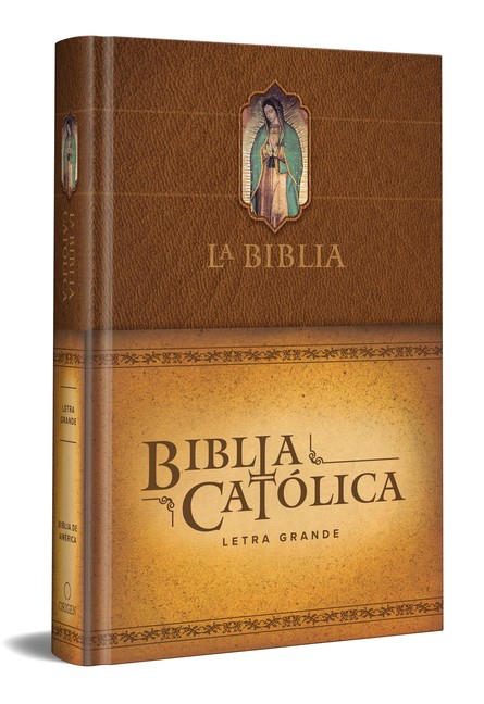 La Biblia Católica: Edición Letra Grande. Tapa Dura, Marrón, Con Virgen de Guada