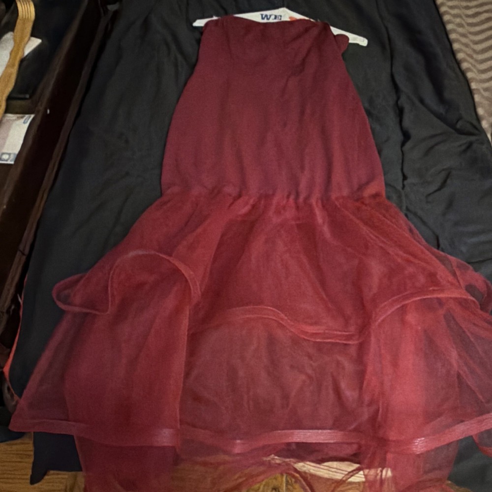 Women's Red Tulle Layered A-Line Midi Skirt Sheer Pull-On Party/Cocktail