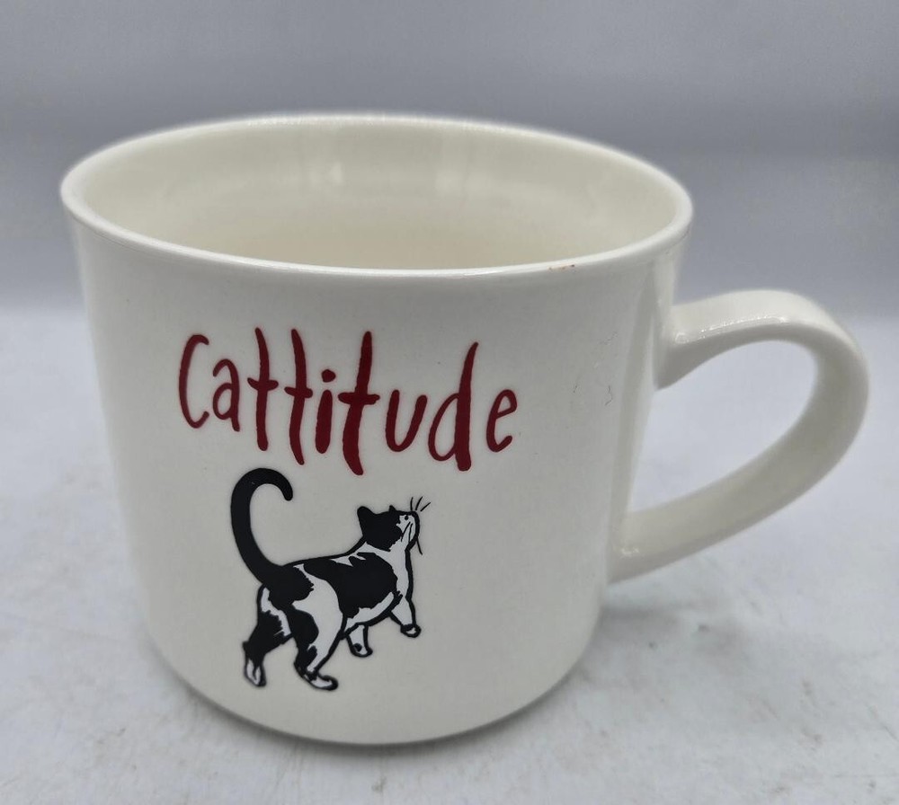 Cattitude 16 oz Black White Cat Coffee Mug Cup Opalhouse Stoneware