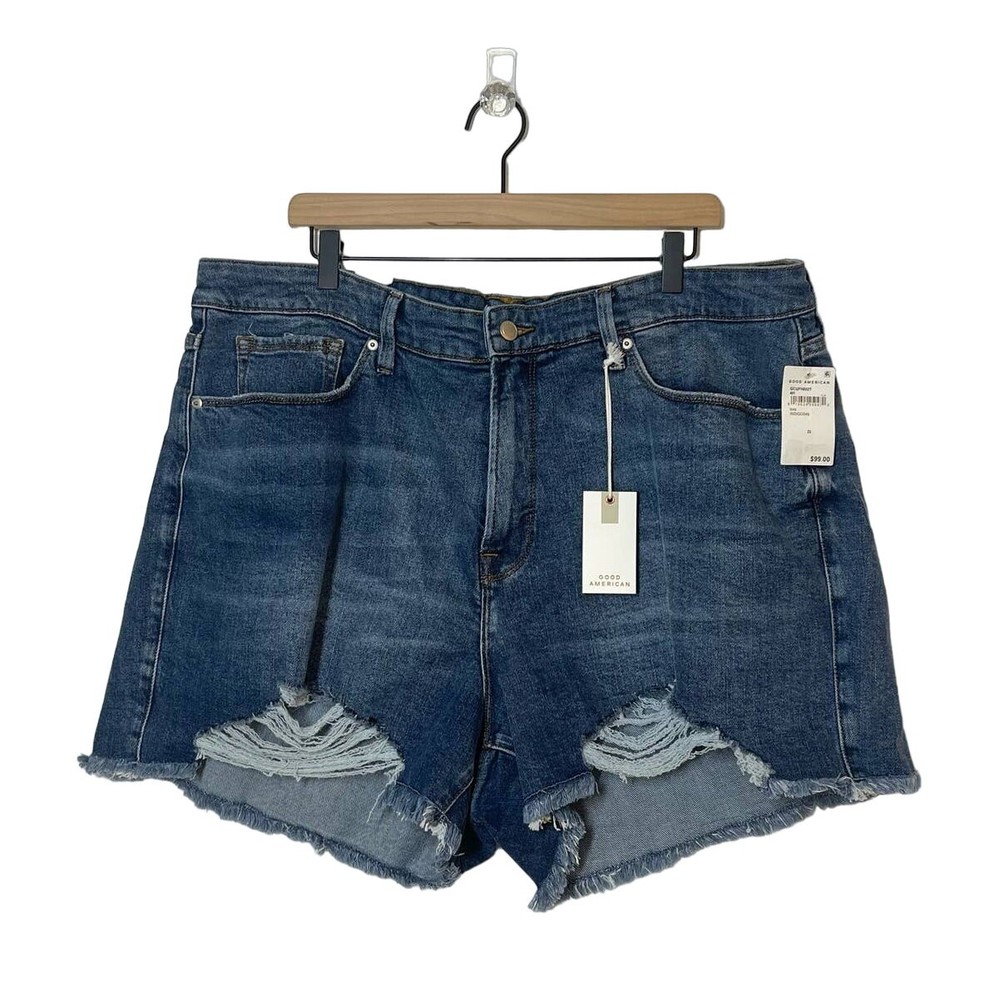 NEW Good American Cut-Off Jean Shorts Plus Size 22 Blue Denim High Waisted