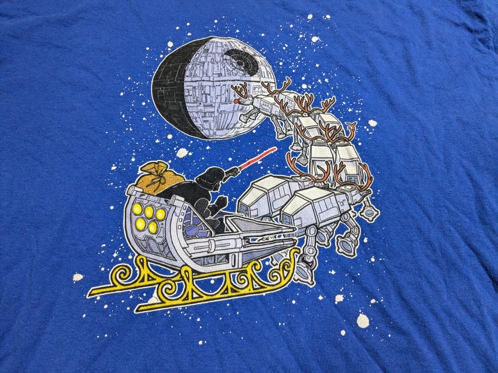 Star Wars T Shirt Christmas Sleigh Adult Men Sz Large Short Sleeve Darth Vader