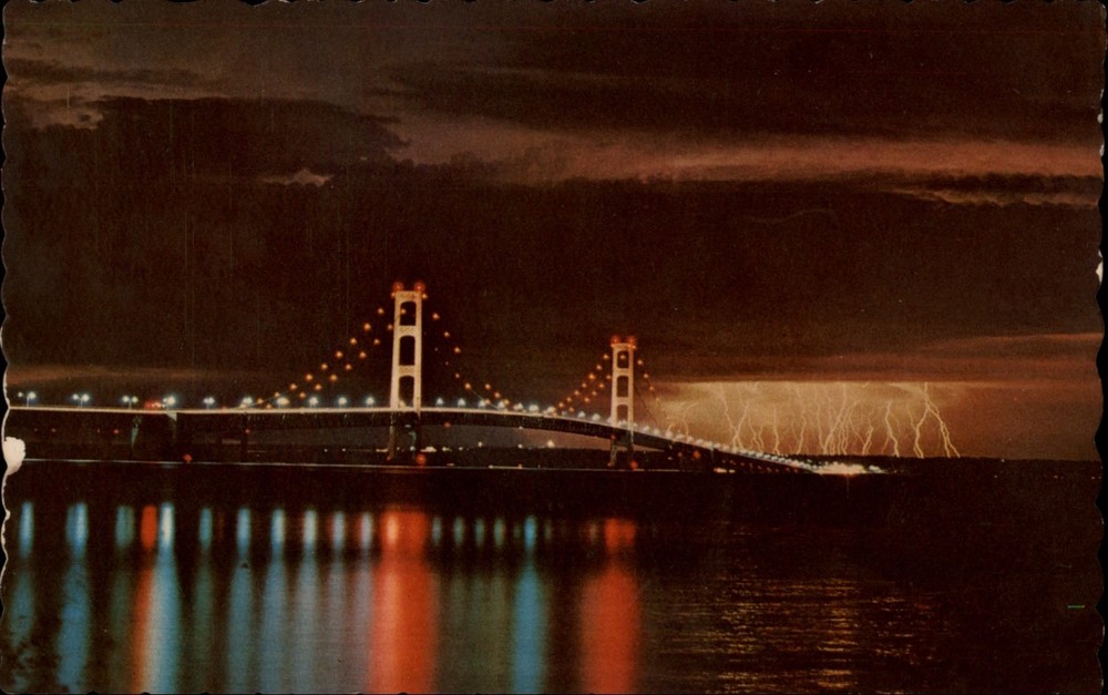Mackinac Bridge Mackinaw City Michigan vintage postcard h813