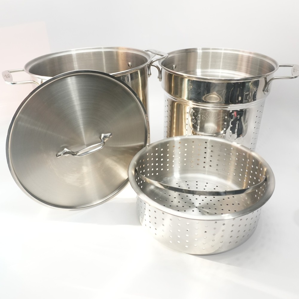 4-Pc All-Clad Stainless Steel 12 Qt Multi Pot w/Pasta Strainer, Steamer & Lid
