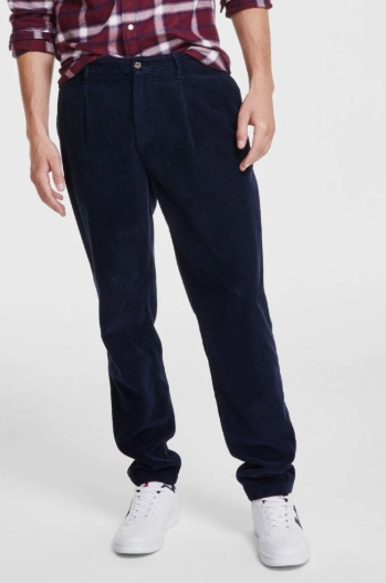 TOMMY HILFIGER Navy Blue Corduroy Dress Pants Flat Front Chino 34 x 32