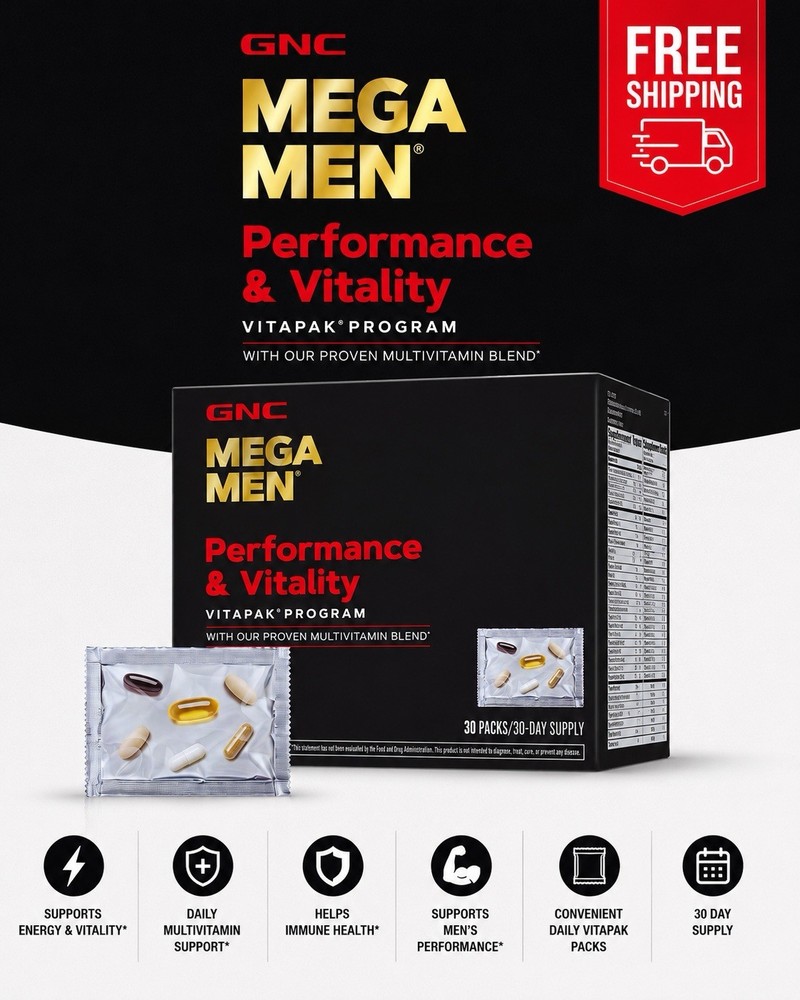 GNC Mega Men Performance and Vitality Vitapak Program 30 Pack  Ex 8/27