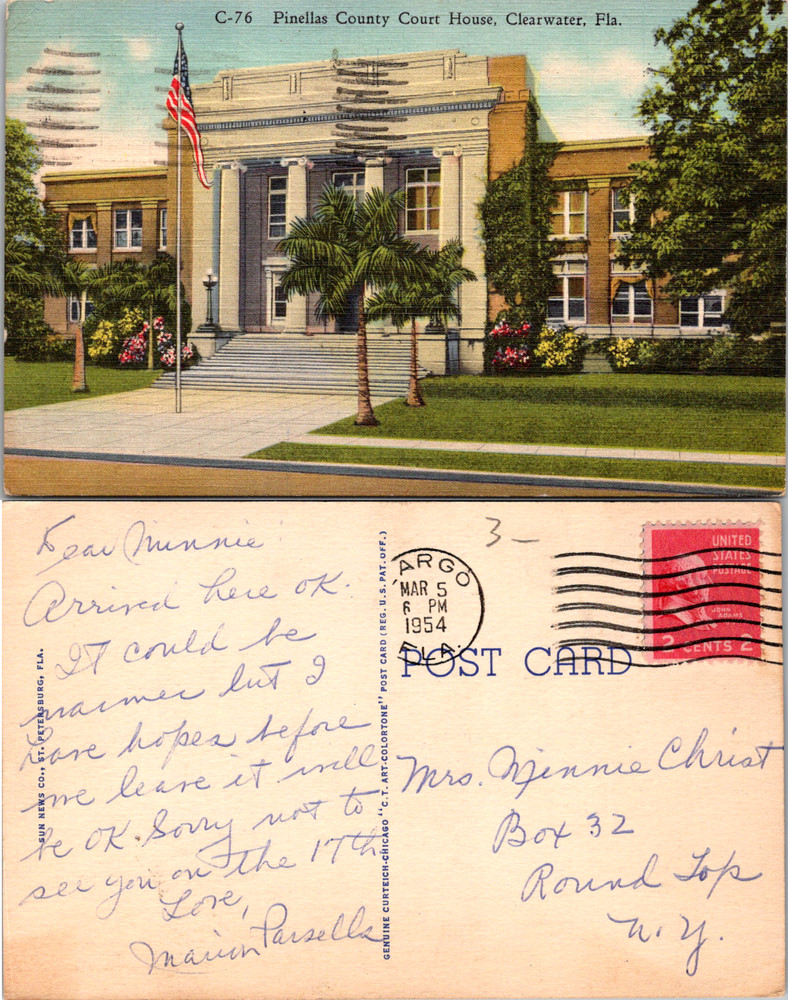 1954 Pinellas County Court House Clearwater Florida Vintage Postcard