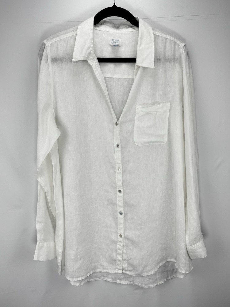 Sigrid Olsen 100% Linen Button Down Shirt Women Large White Long Sleeve Tunic