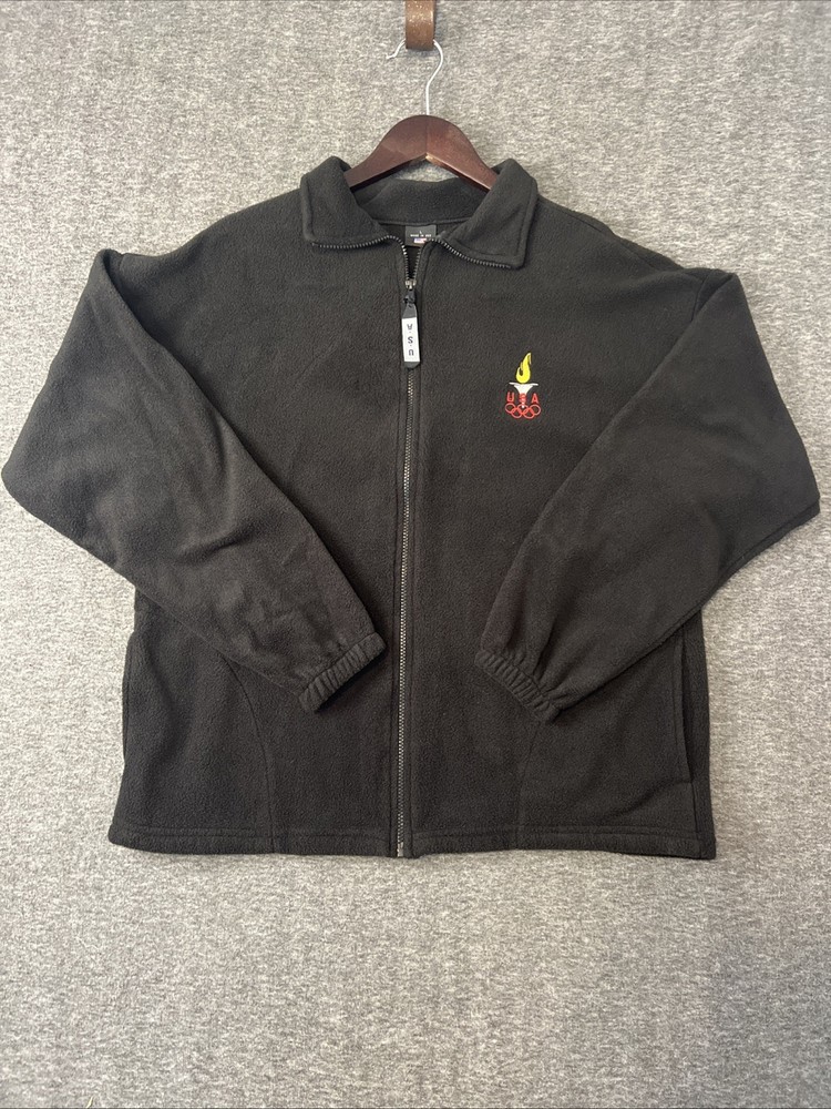 Vintage 1996 Team USA Olympics Men's Black Full Zip Fleece Jacket ~ Size Large