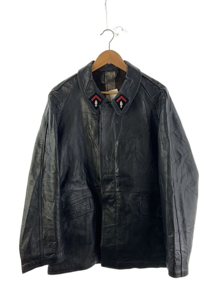 60S /French Fireman Leather Coat/Leather Jacket/-/Leather/Blk// 11101