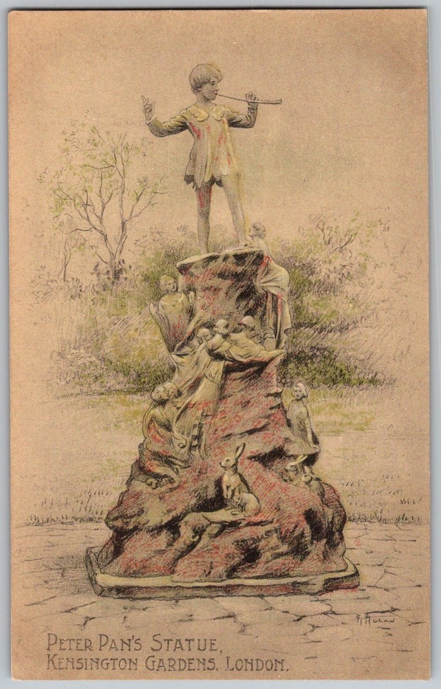 Antique Postcard Peter Pan Kensington Gardens, London, England 1910s