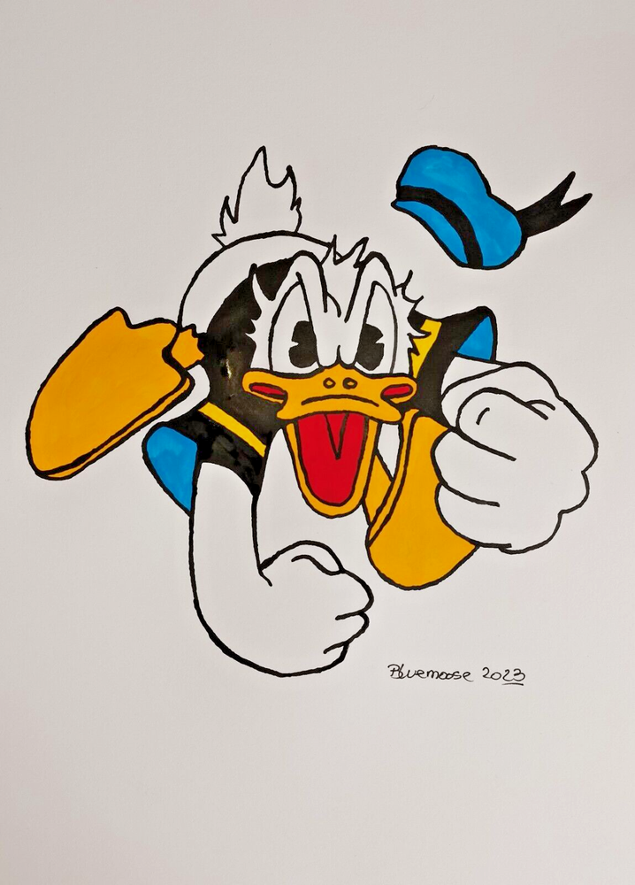 Original Donald Duck Gouache Painting on 21x30cm Comic Art Paper