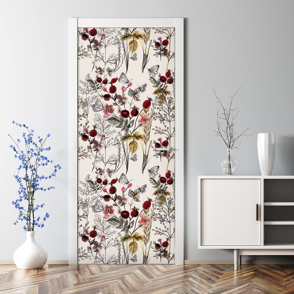 Bubble-free red and brown field composition door sticker for home decor