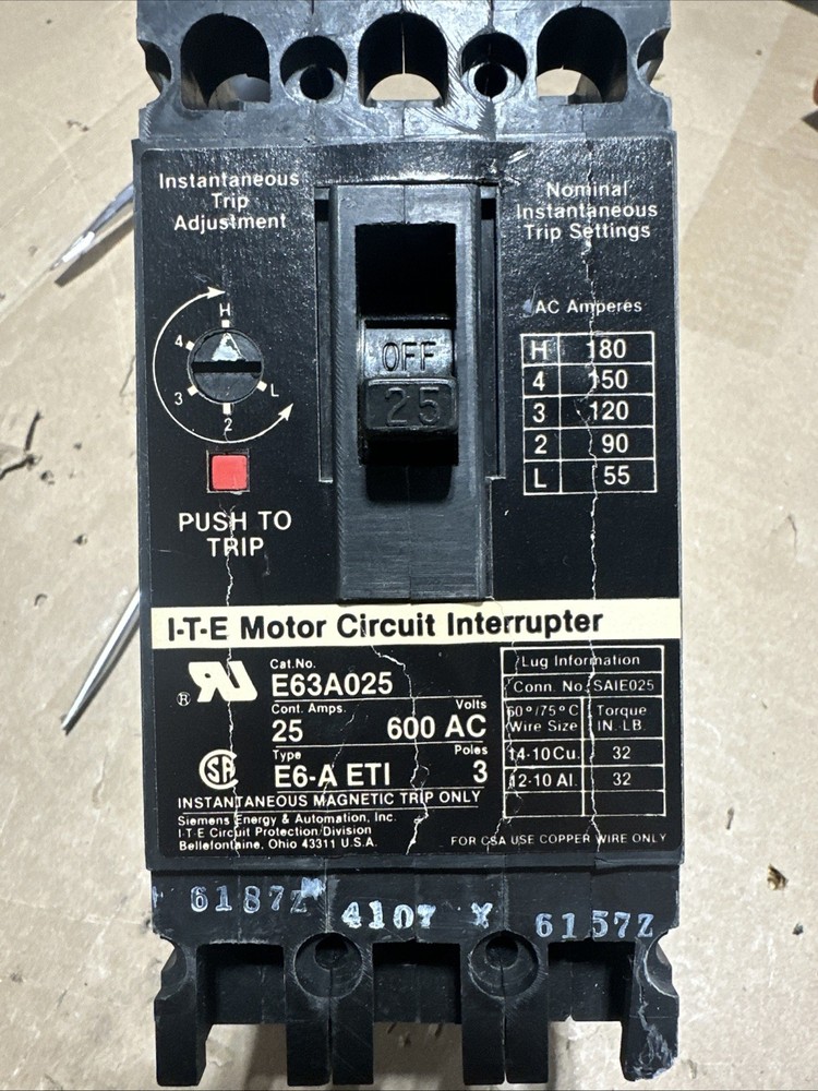 Siemens E63A025 600v