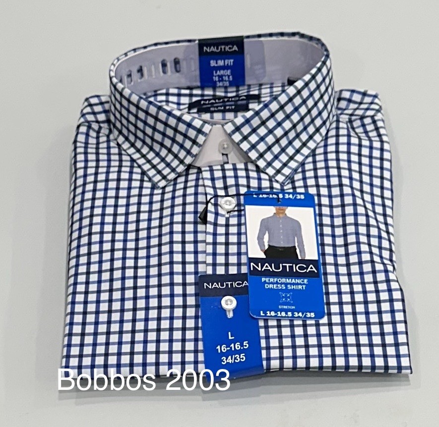 Nautica Men's Performance Slim Fit Dress Shirt, Blue, L (16-16.5, 34/35)