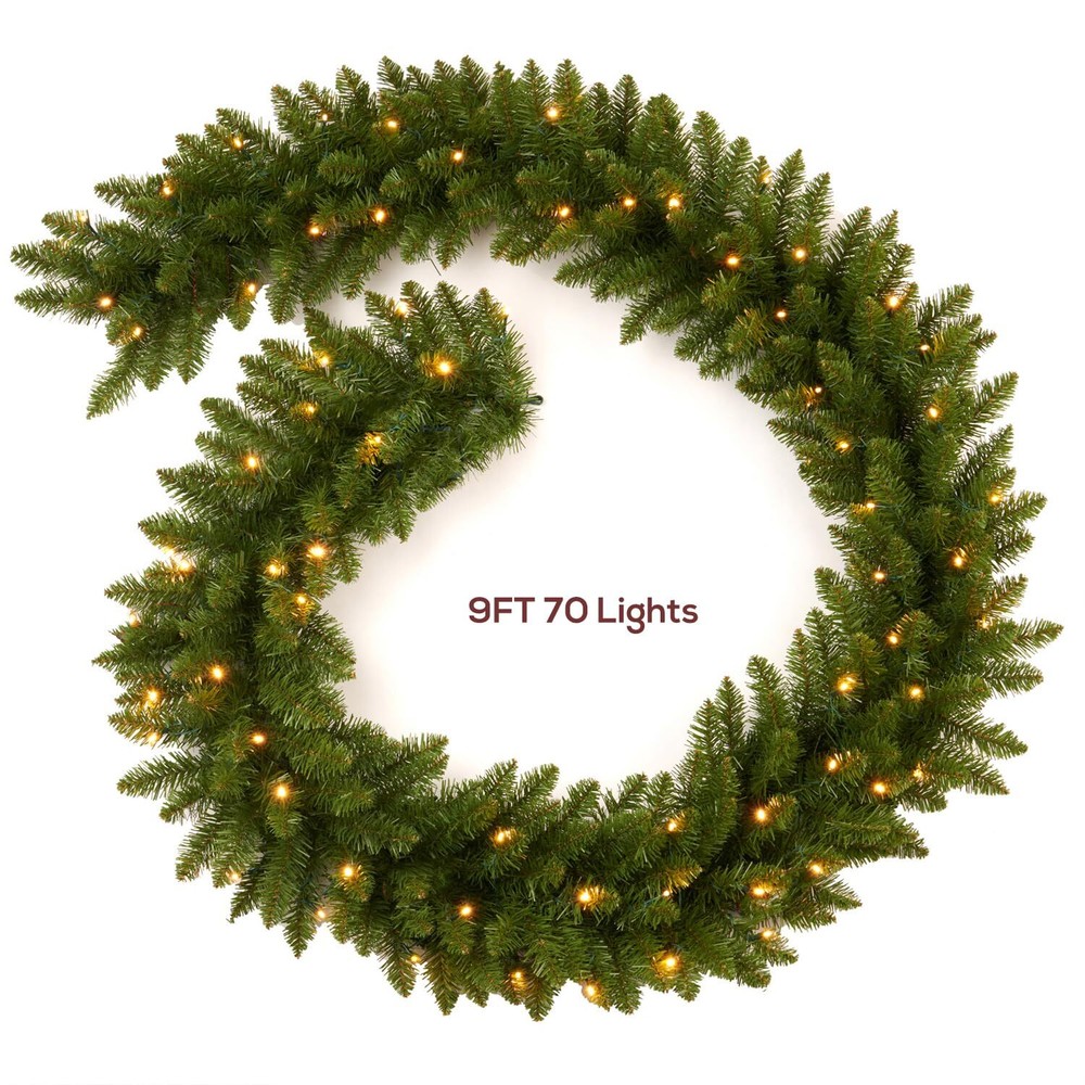 Christmas Garland Prelit 9 Ft with 70 Led Lights, Battery Operated Christmas ...