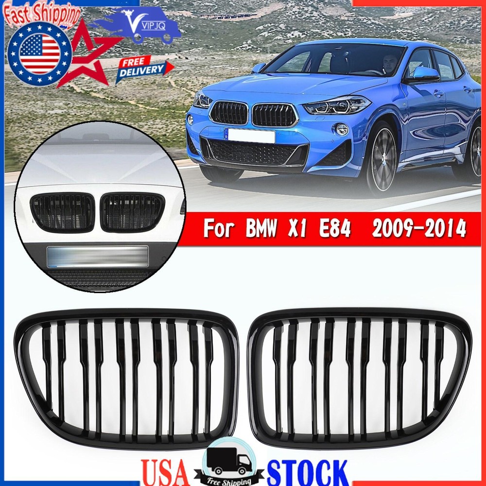 GBlack Dual Slats Front Hood Kidney Grill Grille Fit For BMW X1 E84 2009-14 SUV