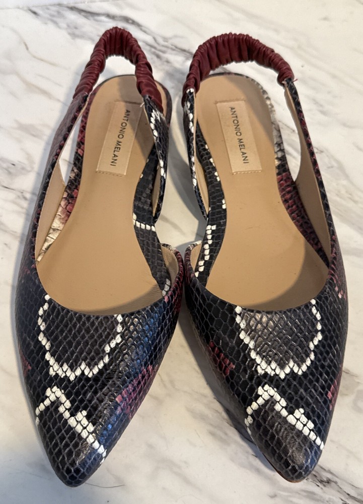 Antonio Melani Sling back Flats Brown Black Red Snakeskin Print Women’s Size 7