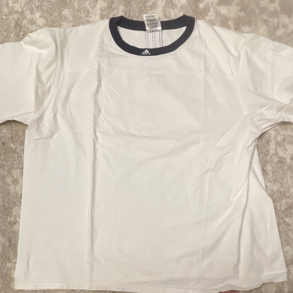 adidas Men's XL White Navy Crew Neck Short Sleeve Cotton Jersey T-Shirt Logo