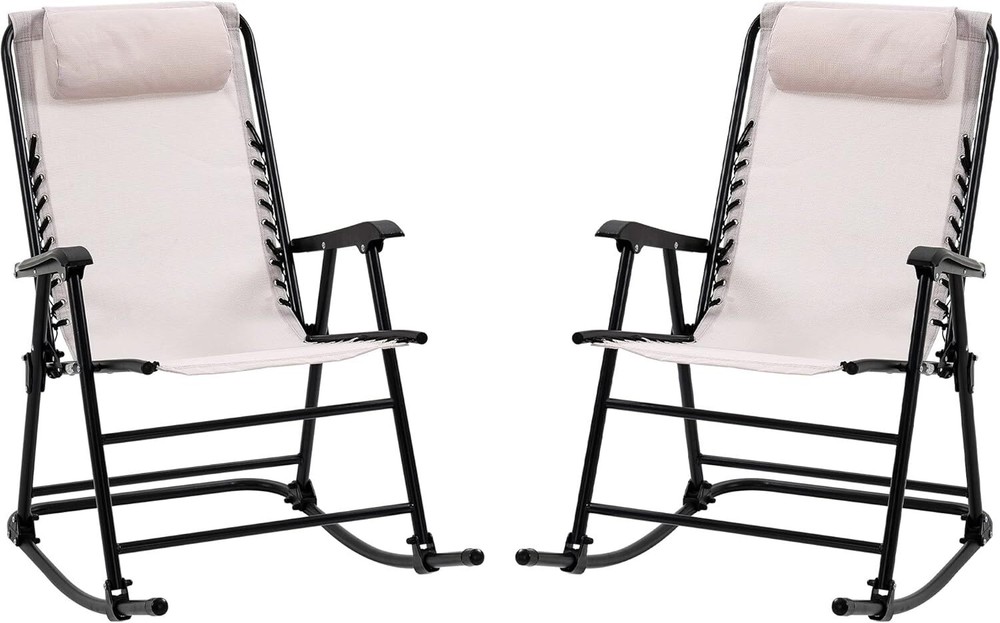 2-Piece Outdoor Folding Rocking Chair Set with Comfortable Headrests for Patio or Lawn