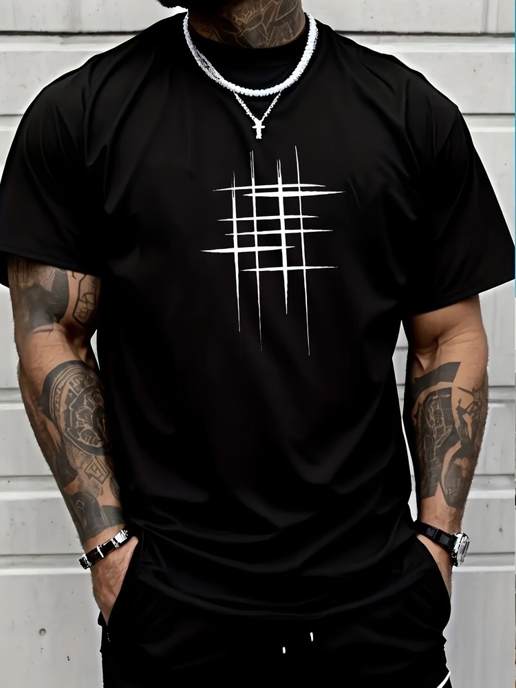 Men's Casual Short Sleeve T-Shirt Round Neck Soft Polyester Fabric Geometric
