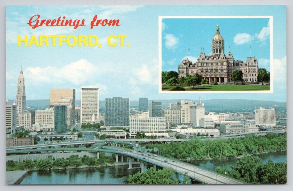 Vintage Hartford CT Postcard Connecticut State Capitol Building & City Skyline