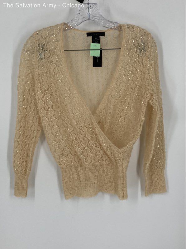 The Limited Womens Beige Sequin Stretch Long Sleeve Blouse Top Size XS
