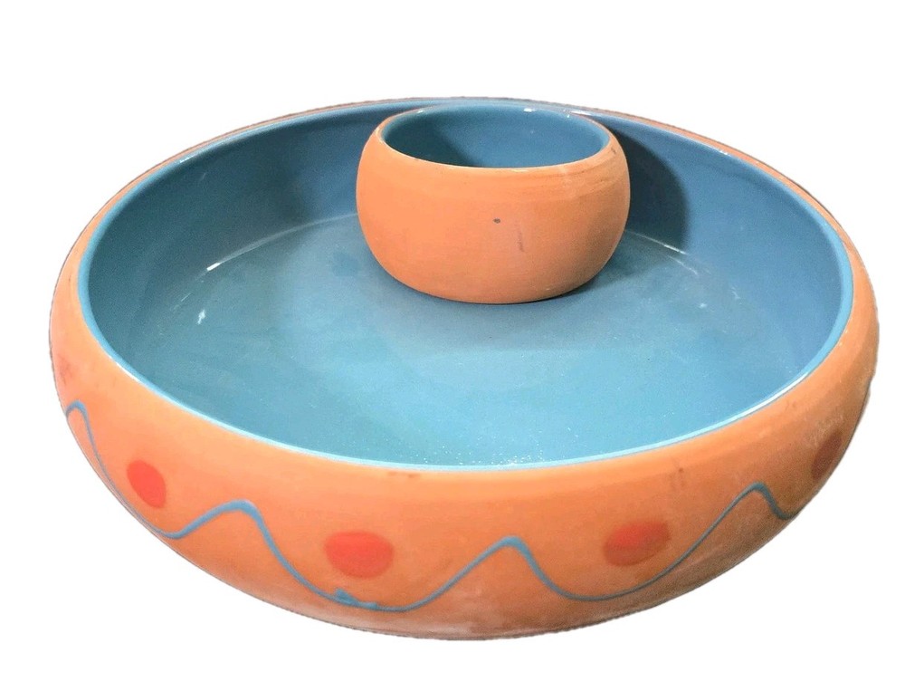Terracotta Clay Chip And Dip Party Salsa Bowl Himark Portugal Pottery Southwest
